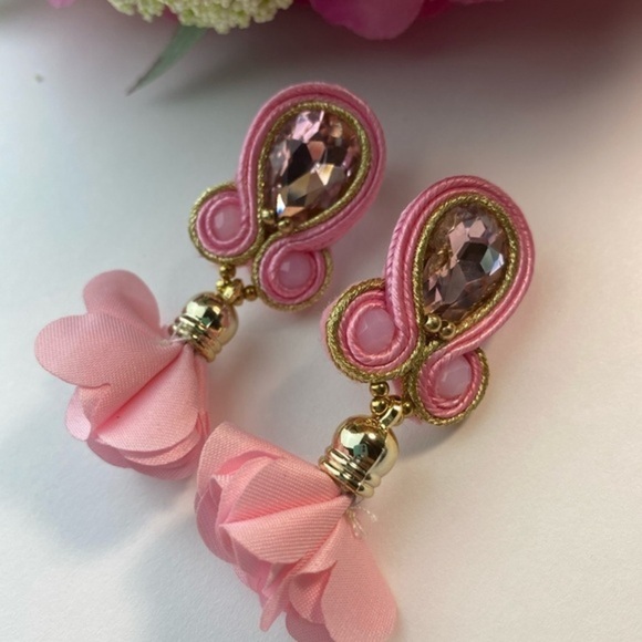 Pink Soutache Long‎ Earrings - Picture 5 of 9